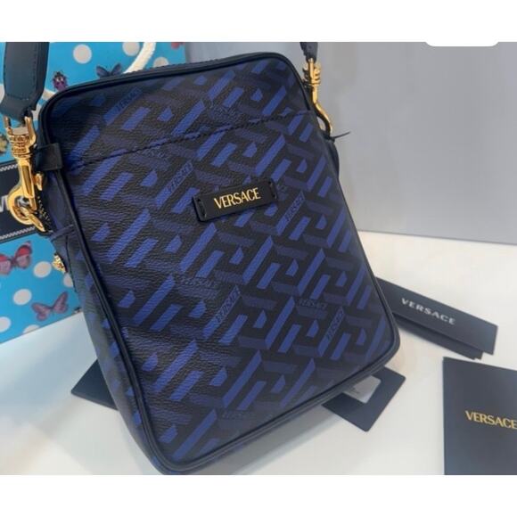 Versace Handbags - VERSACE Cross-Body Bag With Leather Trims Blue / Black NWT